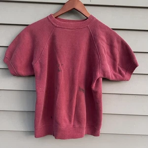 Felpa vintage anni 70 manica corta rosa raglan piccola vernice invecchiata - Foto 1 di 7