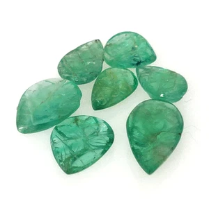 Natural Zambian Emerald Carved Leaf Shape Lot 7.12 Cts Size is From 5 to 13 mm - Picture 1 of 7