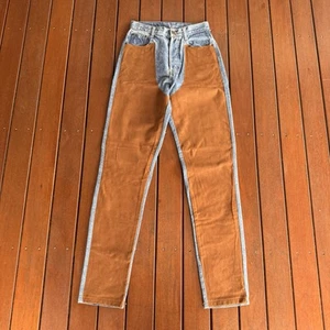 Pantalones de mezclilla vintage Konange talla 9 azul cuero delantero pierna recta algodón para mujer - Imagen 1 de 9