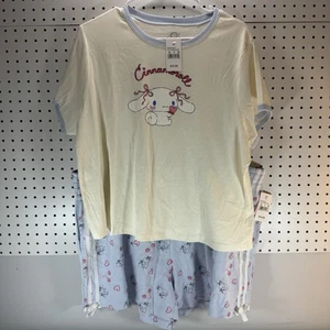 NWT Sanrio Cinnamoroll Loungewear Set 2XL Cream Blue Ringer Tee & Shorts - Picture 1 of 9