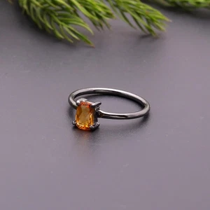 Natural Yellow Citrine Quartz Radiant Ring Oxidized 925 Sterling Silver Jewelry - Picture 1 of 20