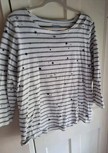 Joules Striped Harbour Top Size 18 Grey Star Print 100% Cotton - Picture 1 of 9