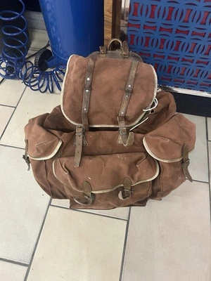 VINTAGE ANCIEN SAC A DOS  EN TOILE / CUIRE LAFUMA ARMATURES METAL DES ANNEES 50 - Photo 1/4