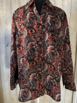 Рубашка Talbots размер 1X Paisley Santa олень с длинным рукавом на пуговицах Рождество - Изображение 1 из 4