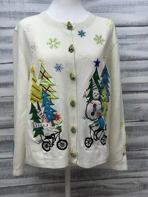 Onque Informals Feo Navidad Cárdigan Suéter Mediano Bordado Muñeco de Nieve  Foto 1 de 4