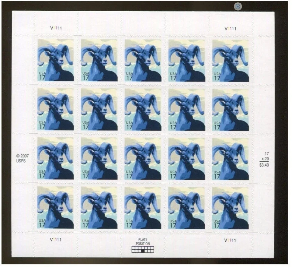 SFSTAMPS US Scott 4138 Bighorn Sheep 17c Sheet of 20 Stamps MNH 2007 - Image 1 of 1