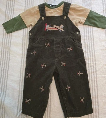 Boys 2 Piece Outfit OKIE DOKIE Size 12M Corduroy Overalls Long Sleeve Shirt Foto 1 de 4