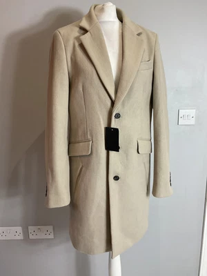 BNWT Asos mens coat light brown wool content single breasted over S Chest 36-38 - Image 1 of 4