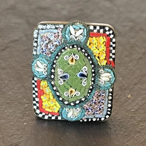 Antike Mikromosaik Italien Brosche spektakulär Bronze Glas Floral N7 - Bild 1 von 13