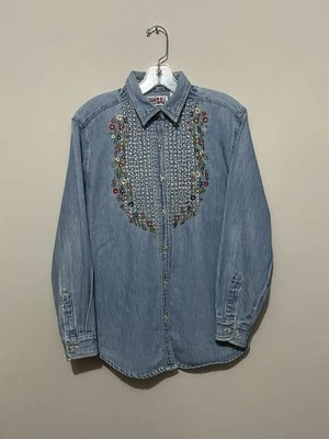 Camisa vaquera vintage Bill Blass Jeans S floral bordada Western Cottagecore Foto 1 de 4
