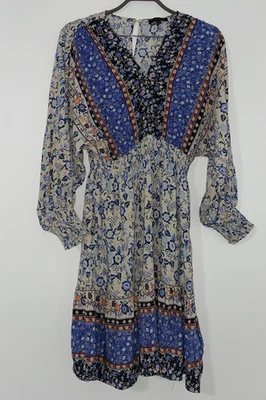 Caroline Morgan womens dress long sleeve floral boho blue v-neck size 12 - image 1 of 4