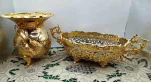 Cuenco central y florero Silvana chapado en oro y hecho a mano - Imagen 1 de 7