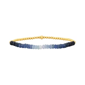 14K Yellow Gold Filled 2mm 7" Stretch Blue Sapphire Bracelet - Picture 1 of 1
