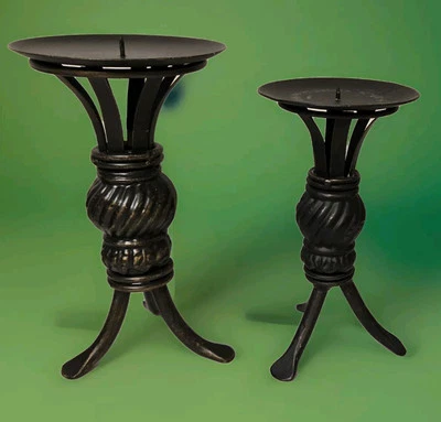 Candle Holders Set Of Two Brown Metal Pillar Home Decor Celtic Myst - Image 1 of 4