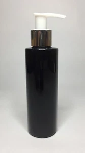 100ml Black Cylindrical Plastic Bottle+Shiny Silver/White Lotion Pump ANY AMOUNT - Picture 1 of 1