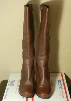 Botas hasta la rodilla Two Lips Brenda vintage cuero marrón tacón cuña SIN caja 7 1/2M Foto 1 de 4
