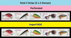 US 5965b 5965c Freshwater Fishing Lures F imperf NDC strip set A 5x2 MNH 2025 - Picture 1 of 1
