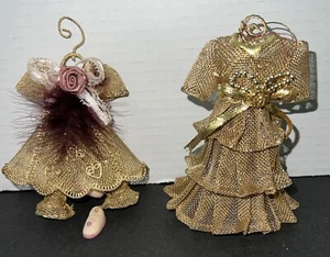 Kurt Adler Victoriano Oro Malla de Alambre Vestidos Árbol de Navidad Adornos Conjunto de 2 Regalo - Imagen 1 de 15