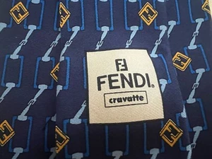 🔴 FENDI cravatta uomo seta pura blu decori astratti azzurri elegante formale - Imagen 1 de 6