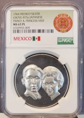 México Silver Grove 875a 1964 Príncipe y princesa japonesa NGC MS 63 PL Top Pop 1 Foto 1 de 3