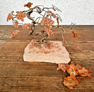 Bonsai Bonzai Tree Gold Twisted Wire Vintage MCM Mid Century Orange Crystal ASIS - Picture 1 of 7