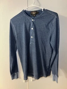 Double RL RRL Ralph Lauren Henley Shirt Men Small Indigo Knit Thermal Blue - Picture 1 of 6