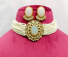 Bollywood Kundan White Necklace Stud Gold Plated Wedding Women Bridal Jewellery
