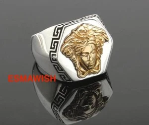Gorgone Medusa Handarbeit Siegelring, Sterling Silber Medusakopf Pinky Herrenring, - Bild 1 von 7