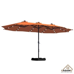 CASAINC 15FT Double Sided Umbrella Patio Outdoor Base LED Lights Crank Orange - Picture 1 of 14