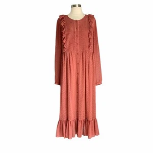 Sezane Dusty Rose Swiss Dot Midi Dress Size 42 - Picture 1 of 8