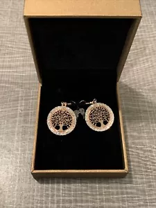 New Rose Gold Plated Crystal Accented Tree of Life Hook Drop Dangle Earrings - Picture 1 of 5