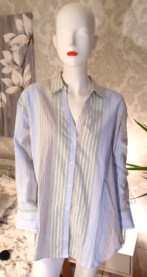 MANGO Ladies Green Mix Striped Long Sleeve Shirt [M] - Image 1 of 3