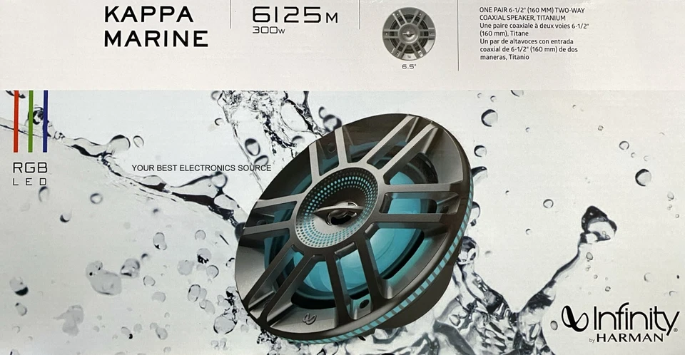 НОВЫЕ морские 2-полосные динамики Infinity Kappa 6125 М 6,5 дюйма со светодиодами RGB (1 ПАРА) - Изображение 1 из 1