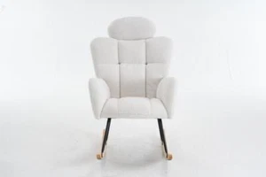 Modern Nursery Rocking Chair, Upholstered Glider Chair with High Backrest, Ivory - Picture 1 of 13