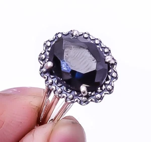 Anello solitario in argento sterling 925 onice nera s.6 R7876-38 - Foto 1 di 2