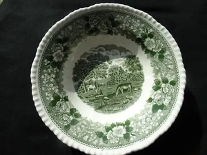 Adams China Green English Scenic Cow Scene 8 7/8th" Slopped Rimmed Soup Bowl GUC - Picture 1 of 10