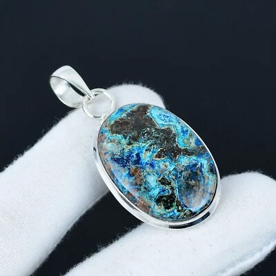 Naturale Azzurrite Gemma Artigianale 925 Argento Sterling Ciondolo Gioielli Wife - Immagine 1 di 4