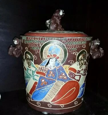 新艺术运动陶器手绘日本饼干罐3 Kings Maji Fu狗珐琅 — 第 1/4 张图片