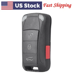 3 Button Remote Fob Car Key Case Shell Fit Porsche Cayenne with Panic USA Black - Picture 1 of 9