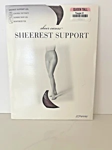 JC Penney Sheerest Support Pantyhose Size Queen Tall Taupe Control Top New - Picture 1 of 4