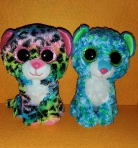 TY BEANIE BOOS DOTTY LEONA LEOPARDS RAINBOW BLUE GREEN 6" PLUSH STUFFED ANIMAL - Picture 1 of 12