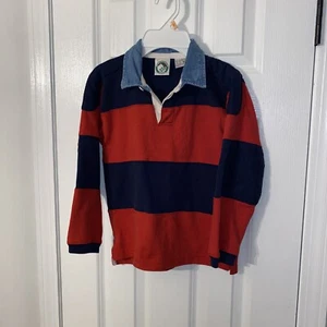 Youth Appalachian Trail  Rugby Style Shirt Sz. 7 Color Block Rare Denim Collar - Picture 1 of 4
