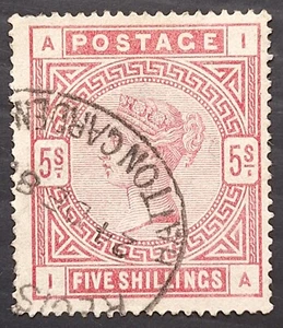 RARE 1884- Great Britain 5/- rose QV postage stamp Used SG180 Cat £250 - Bild 1 von 2