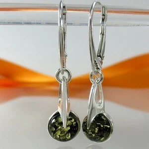 A-067 Kleine Ohrringe 925 Silber Schmuck natürlicher Bernstein (behandelt) Grün