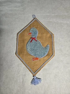 Vintage 1980's Duck Geese Wall Hanging Burlap Blue Carpet Handmade 23x15 Kansas - Picture 1 of 6