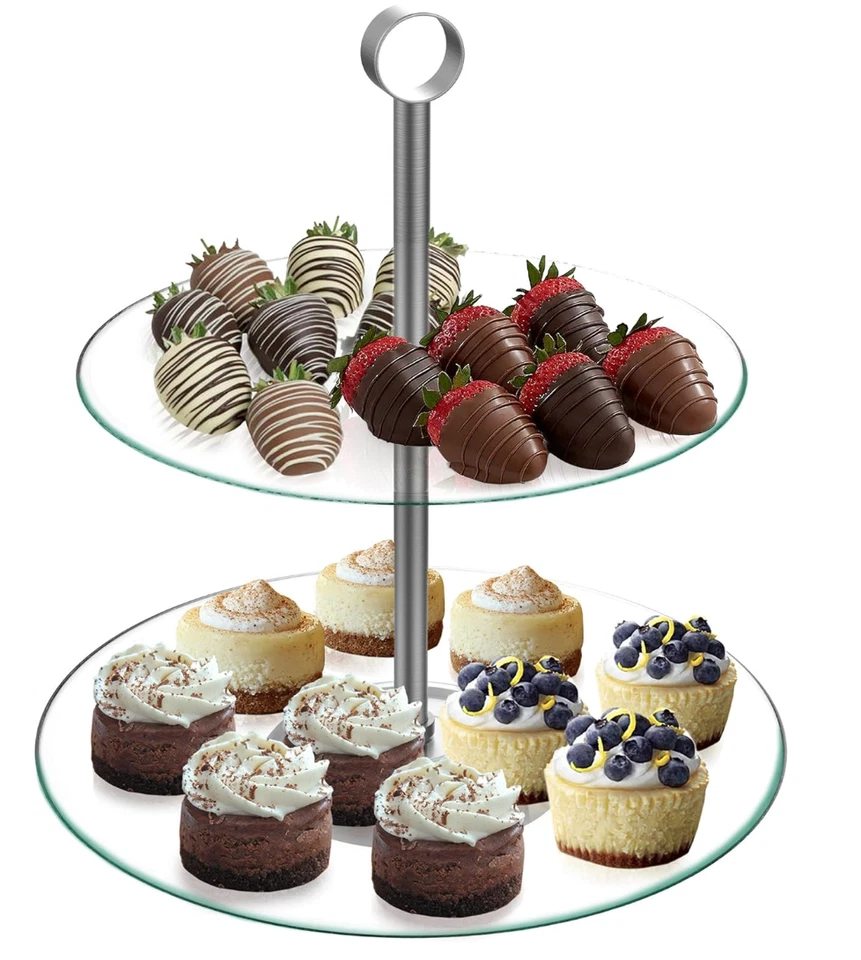 Chef Buddy Dessert Tower, 2-Tier Round Glass Display Stand - Image 1 of 4
