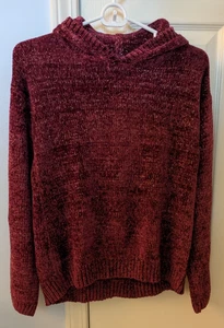Burgundy Chenille Hoodie Sweater – Size 14/16 Girls Shimmer Soft Knit - Picture 1 of 3