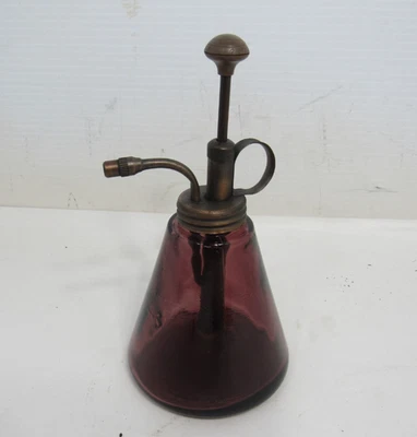 Vintage Purple Amethyst Glass Plant Mister Metal Pump Brass Top 7.5" Tall - Image 1 of 4