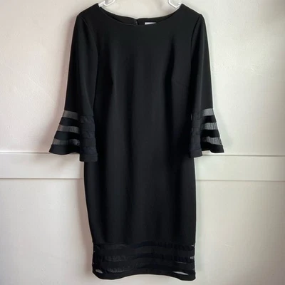 Calvin Klein Black & Sheer Striped Half Sleeve Midi Dress Size 10 - Image 1 of 4