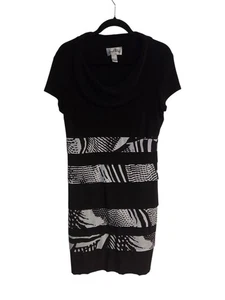 Vestido Joseph Ribkoff Talla 12 Negro Blanco Estampado Cebra Capas Cuello Capucha en Niveles - Imagen 1 de 6